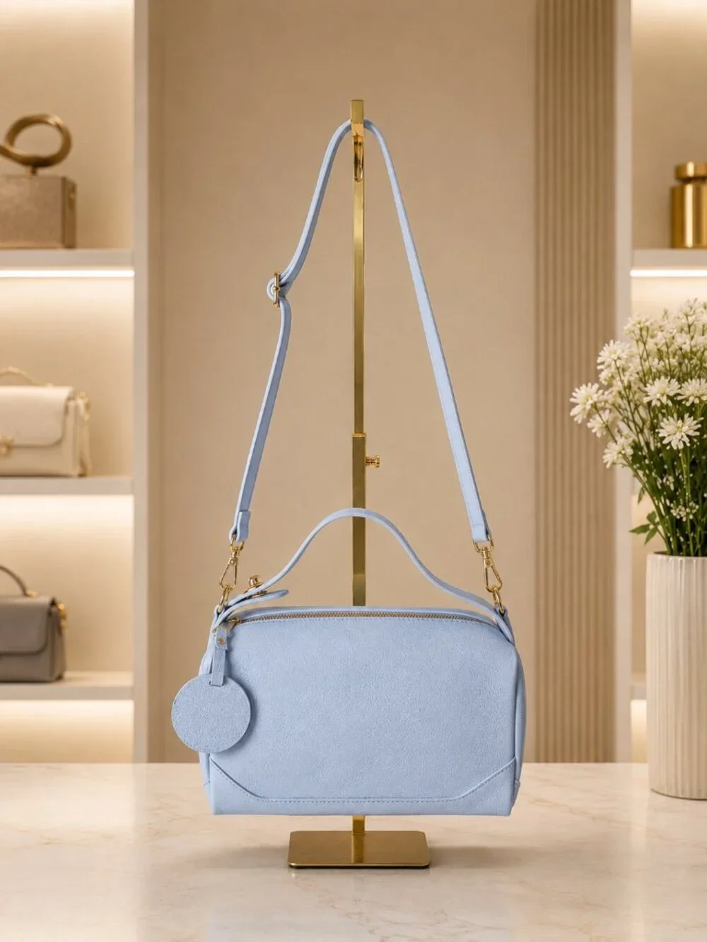 Baby Blue Italian Leather Crossbody Bag